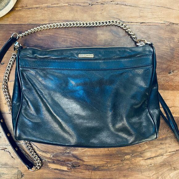 REBECCA MINKOFF M.A.C. Black Leather Large Crossbody Shoulder Clutch Bag - Picture 14 of 15